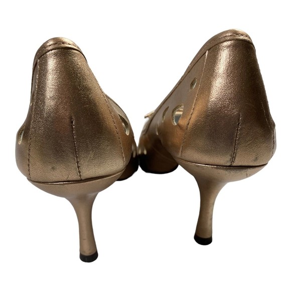 Jessica Simpson Heels Pumps Gold Leather Laser Cut Womens 8.5B Made in Brazil - Picture 8 of 10